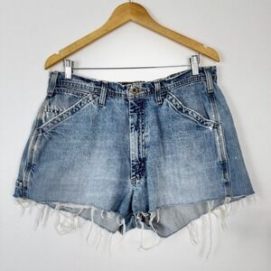VTG! Ralph Lauren Polo Jeans Company Denim Shorts Frayed Raw Hem Carpenter 33